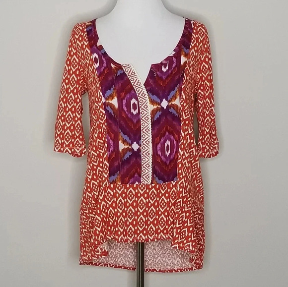 Anthropologie Akemi + Kin Split Neck Ikat Print Top S - Picture 1 of 6